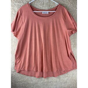 Cato Women's Plus Sz 22/24W Coral Orange Soft Short Sleeve Slitted Sides Top